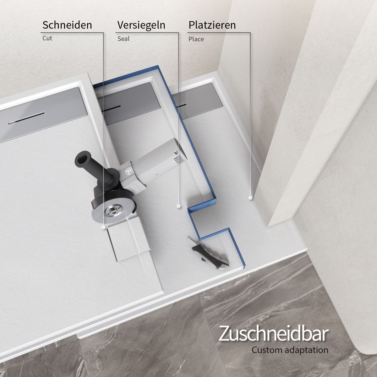 SMC Duschwanne Hiemal in Schieferoptik inkl. Ablaufgarnitur Weiß mit Edelstahldeckel SMC Duschwanne Hiemal in Schieferoptik inkl. Ablaufgarnitur Weiß 90x90 cm