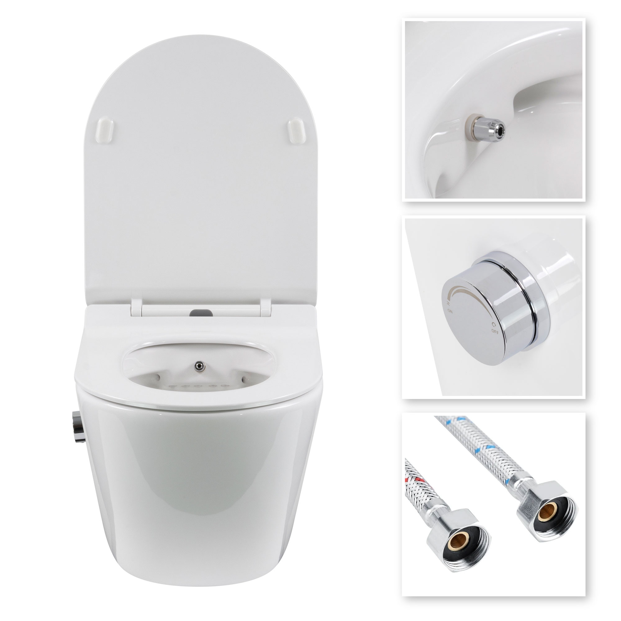 Dusch-WC Franco Fresh mit Bidetfunktion, spülrandloses Wand-WC in Weiß Dusch-WC Franco Fresh mit Bidetfunktion, spülrandloses Wand-WC in Weiß