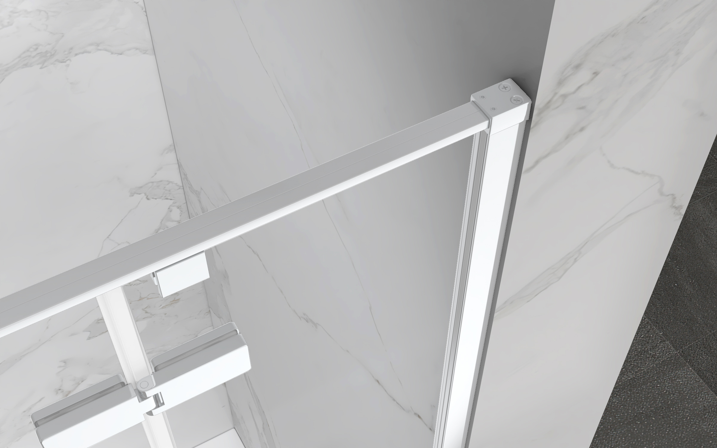 Eckeinstieg Jayla mit Drehtüren und weißen Profilen aus ESG Sicherheitsglas 190 cm-90x90 cm