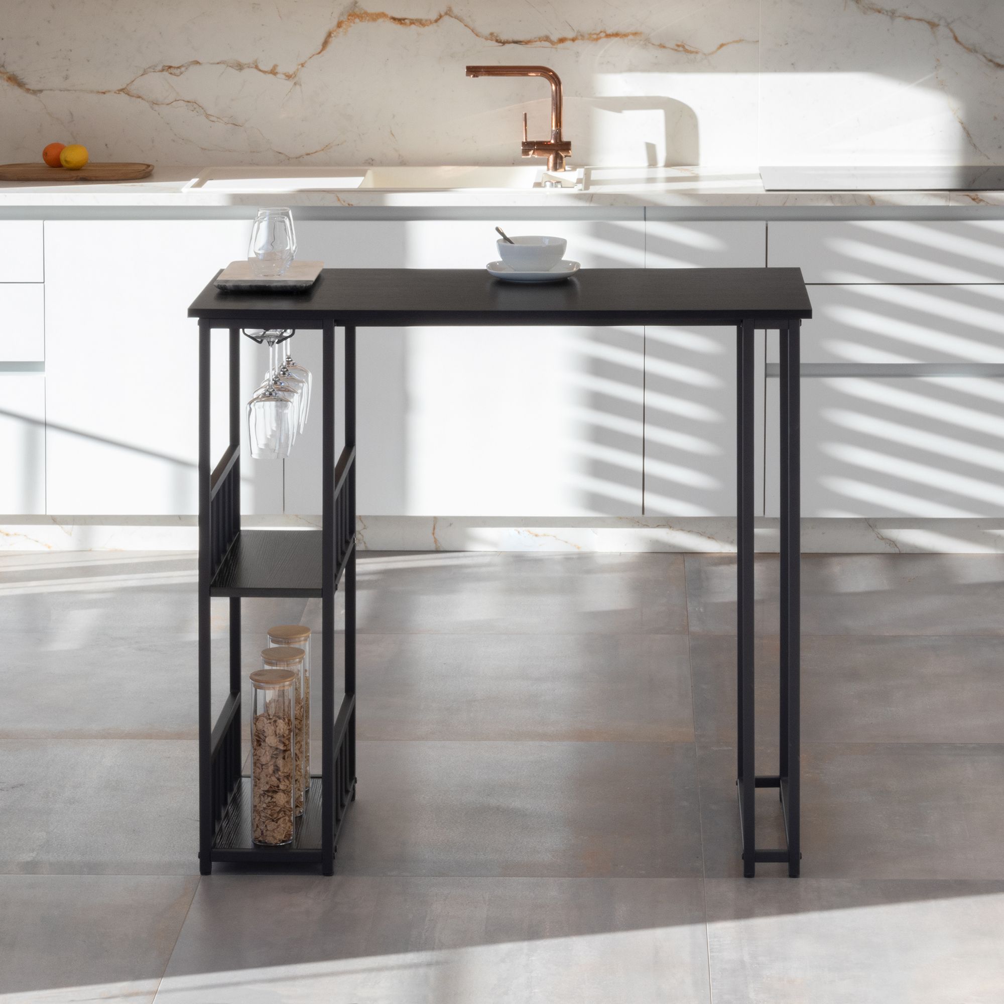 i-flair Stehtisch Bartisch Gavin – Stehtisch mit Stahlrahmen und 2 Ablageflächen & Glashalter Schwarz i-flair Stehtisch Bartisch Gavin – Stehtisch mit Stahlrahmen und 2 Ablageflächen & Glashalter Schwarz