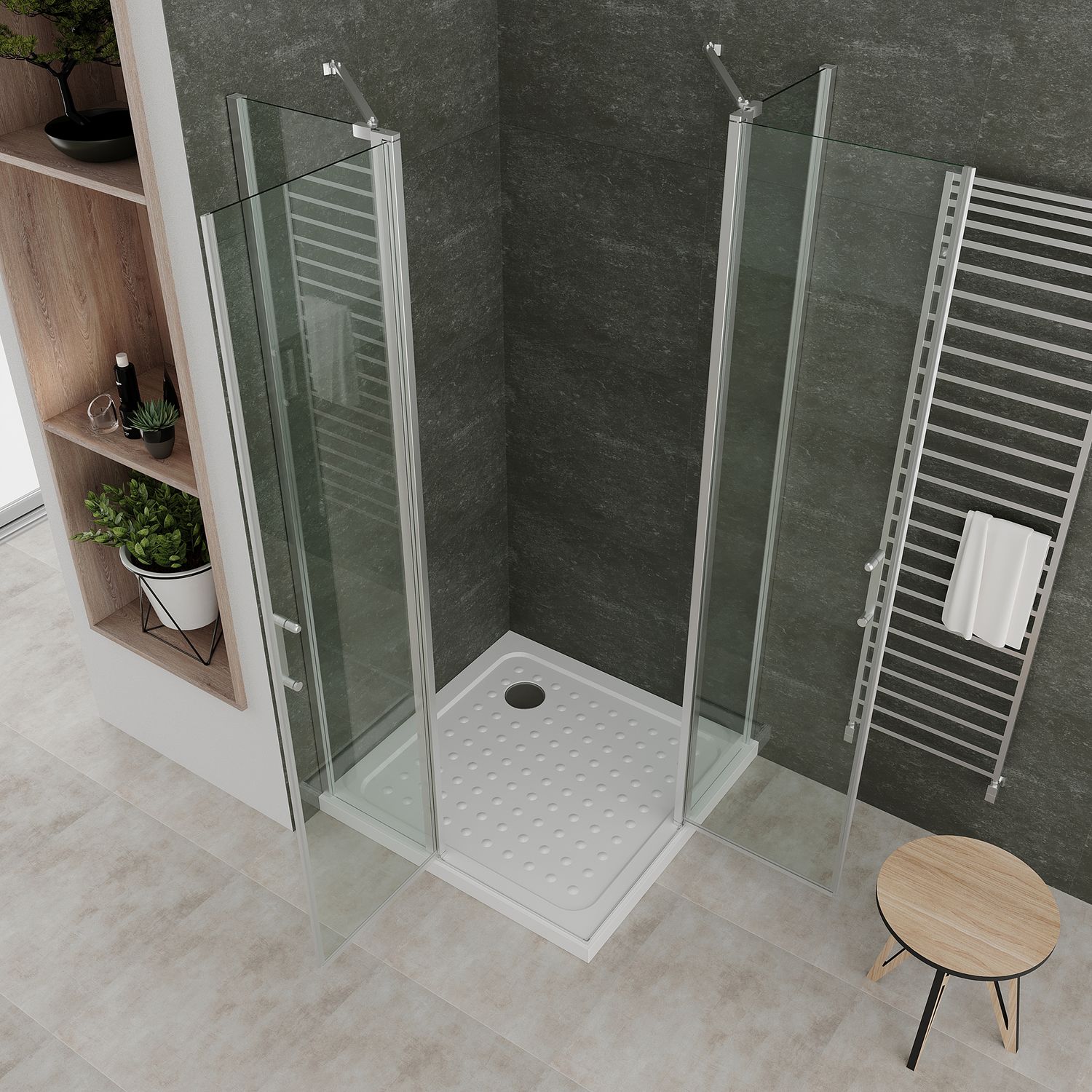 Eckeinstieg Linda mit Klapptüren aus ESG Sicherheitsglas