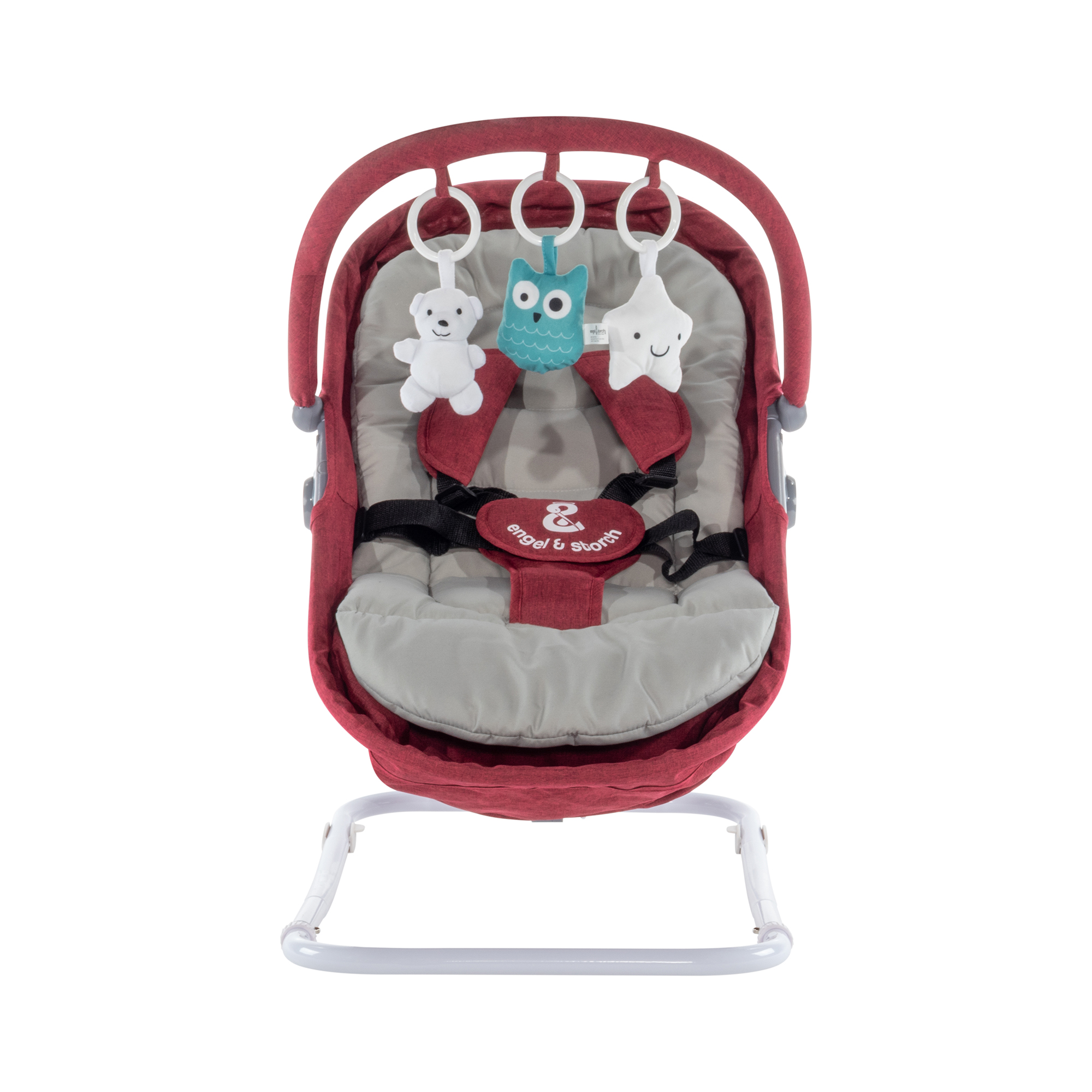 Babywippe VIGO Babywiege mit abnehmbarem Bezug und Spielebogen Rot + Grau