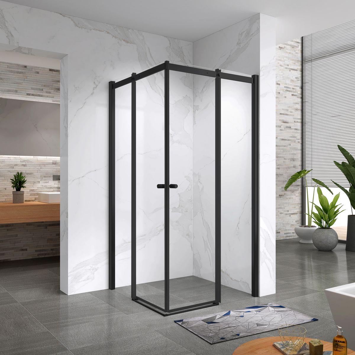 Eckeinstieg Kaylee BLACK mit Schiebetüren aus ESG Sicherheitsglas 195cm-100x100 cm Eckeinstieg Kaylee BLACK mit Schiebetüren aus ESG Sicherheitsglas 195cm-90x90 cm