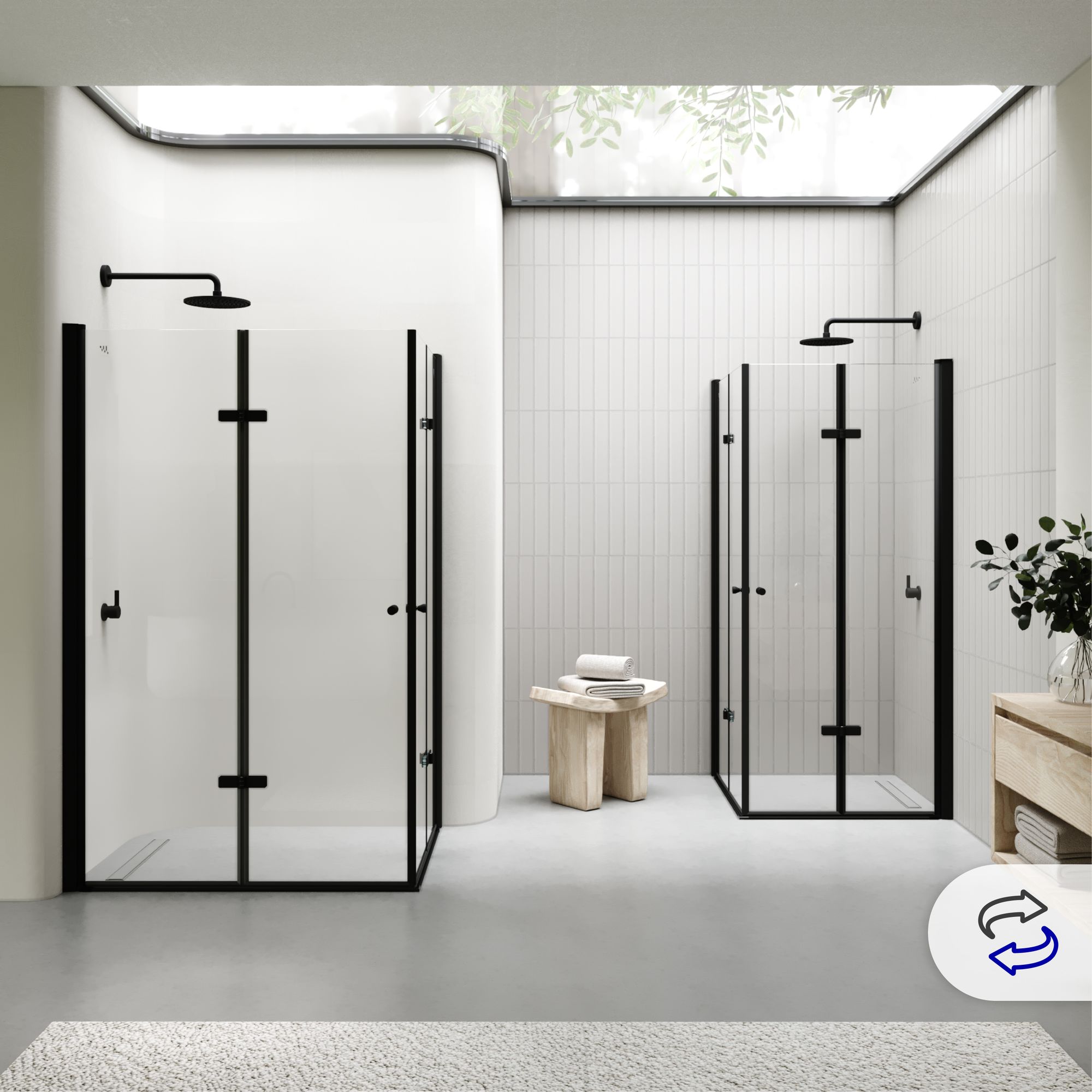 Eckeinstieg Emma BLACK mit Falttüren aus ESG Sicherheitsglas Eckeinstieg Emma BLACK mit Falttüren aus ESG Sicherheitsglas