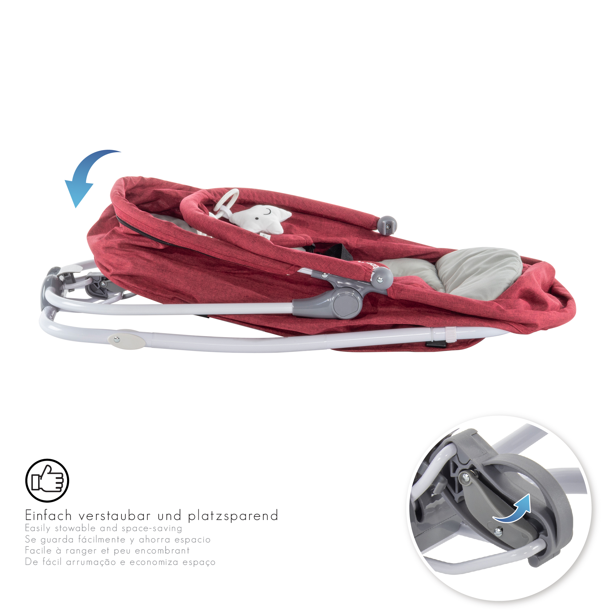 Babywippe VIGO Babywiege mit abnehmbarem Bezug und Spielebogen Rot + Grau