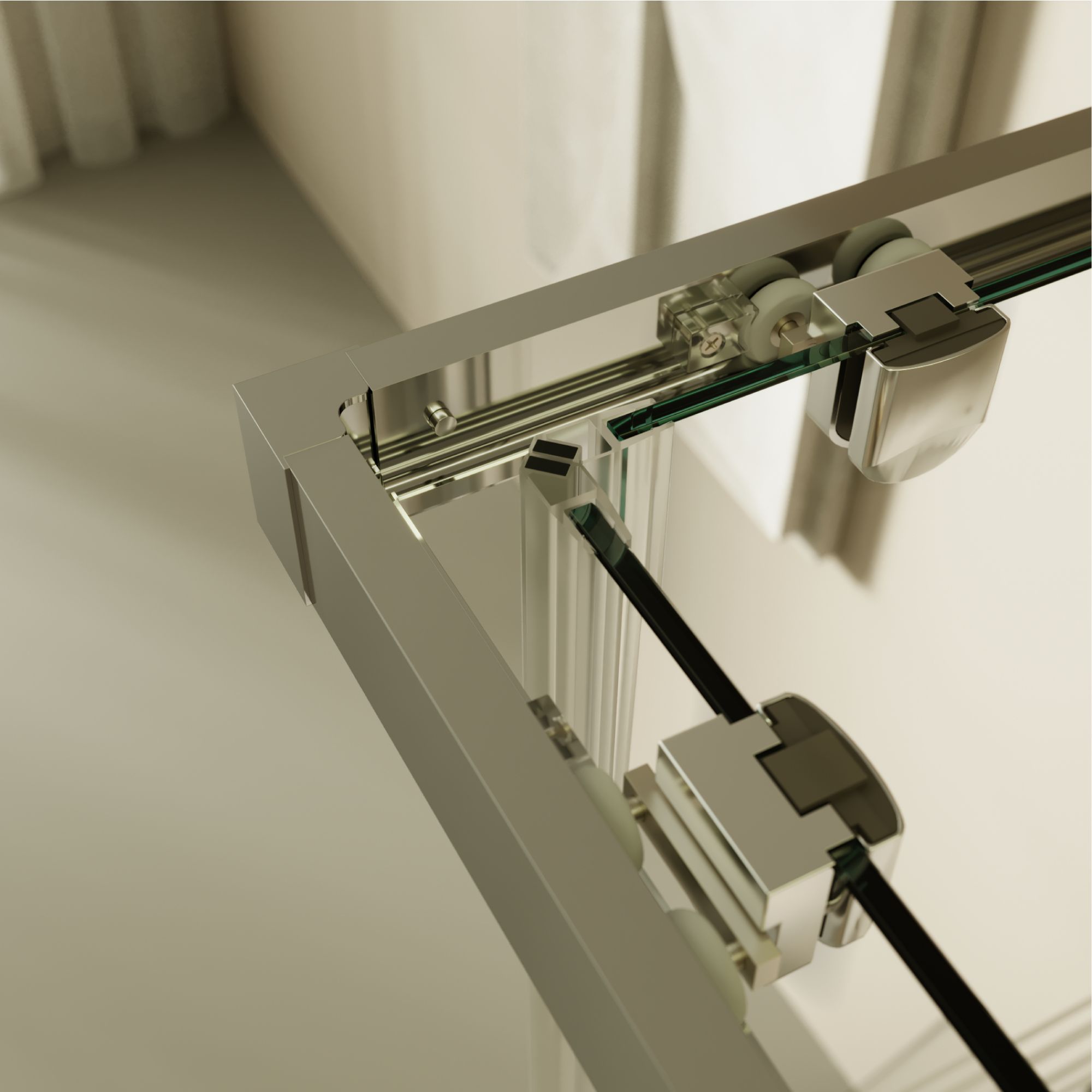 Eckeinstieg Diana mit Schiebetüren aus teilsatiniertem ESG Sicherheitsglas