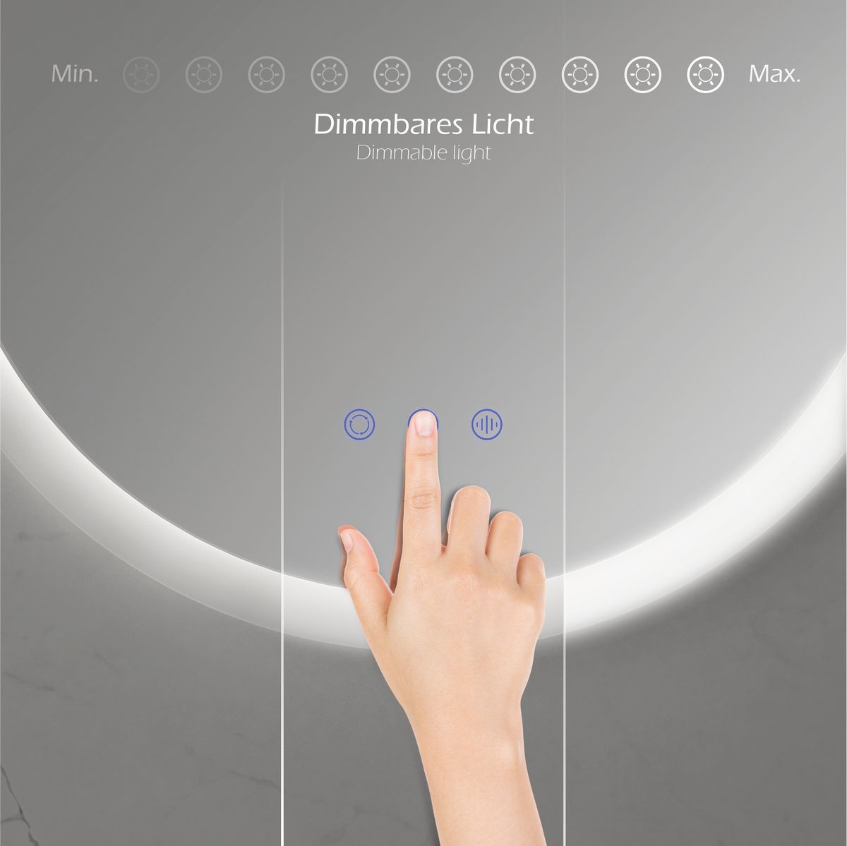 LED Badspiegel Mellow Badezimmerspiegel mit dimmbarer Beleuchtung, Farbwechsel und Antibeschlag-Funktion IP44 80 x 80 cm