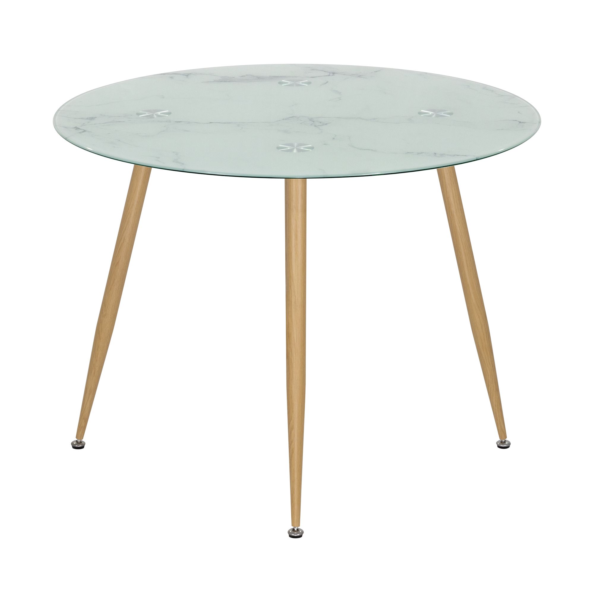 Esszimmer-Tisch CORIN | Tischplatte: Glas in weißer Marmor Optik | Beine: Holz 80 cm