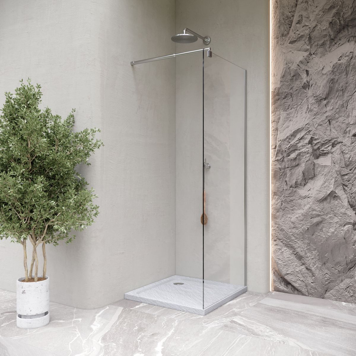 Duschwanne Shimmer STONE aus Sanitäracryl inkl. Ablaufgarnitur - Weiß 95x95 cm