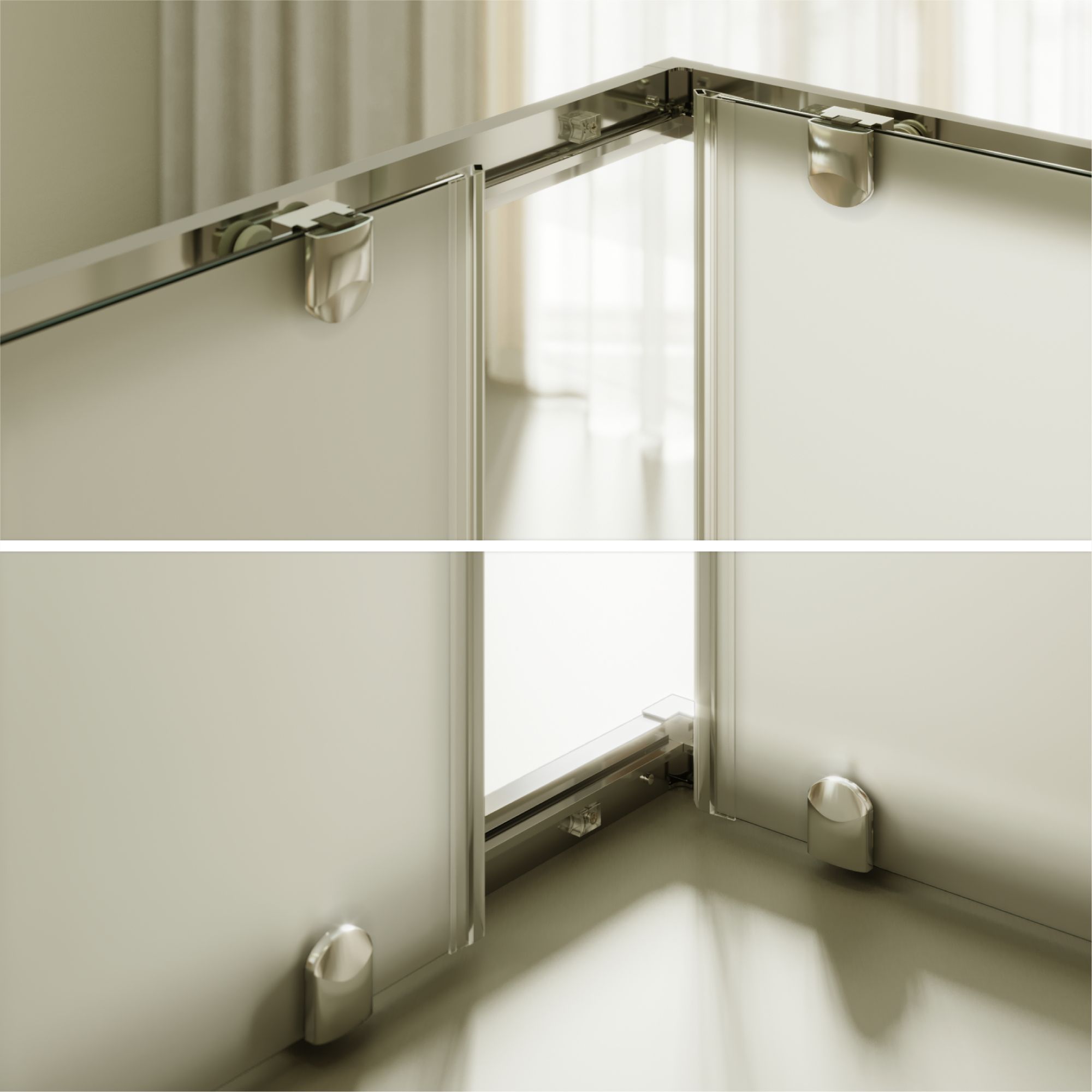 Eckeinstieg Diana mit Schiebetüren aus satiniertem ESG Sicherheitsglas