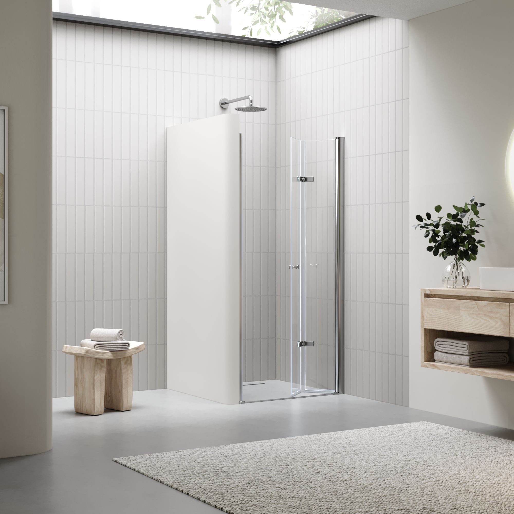 Duschtür Mila mit Falttür aus klarem ESG Sicherheitsglas Duschtür Mila mit Falttür aus klarem ESG Sicherheitsglas