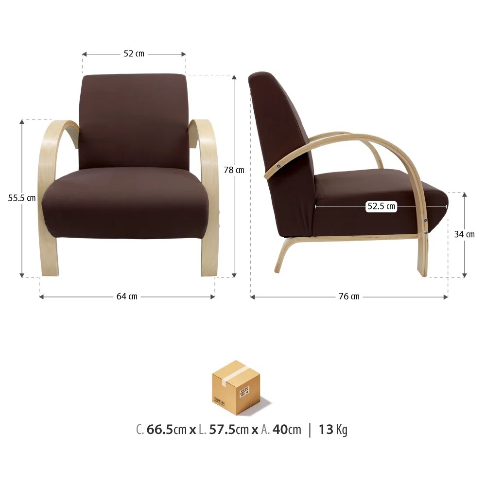Polstersessel Lounge Sessel mit hochwertigem gepolsterten Stoffbezug - Dunkelbraun