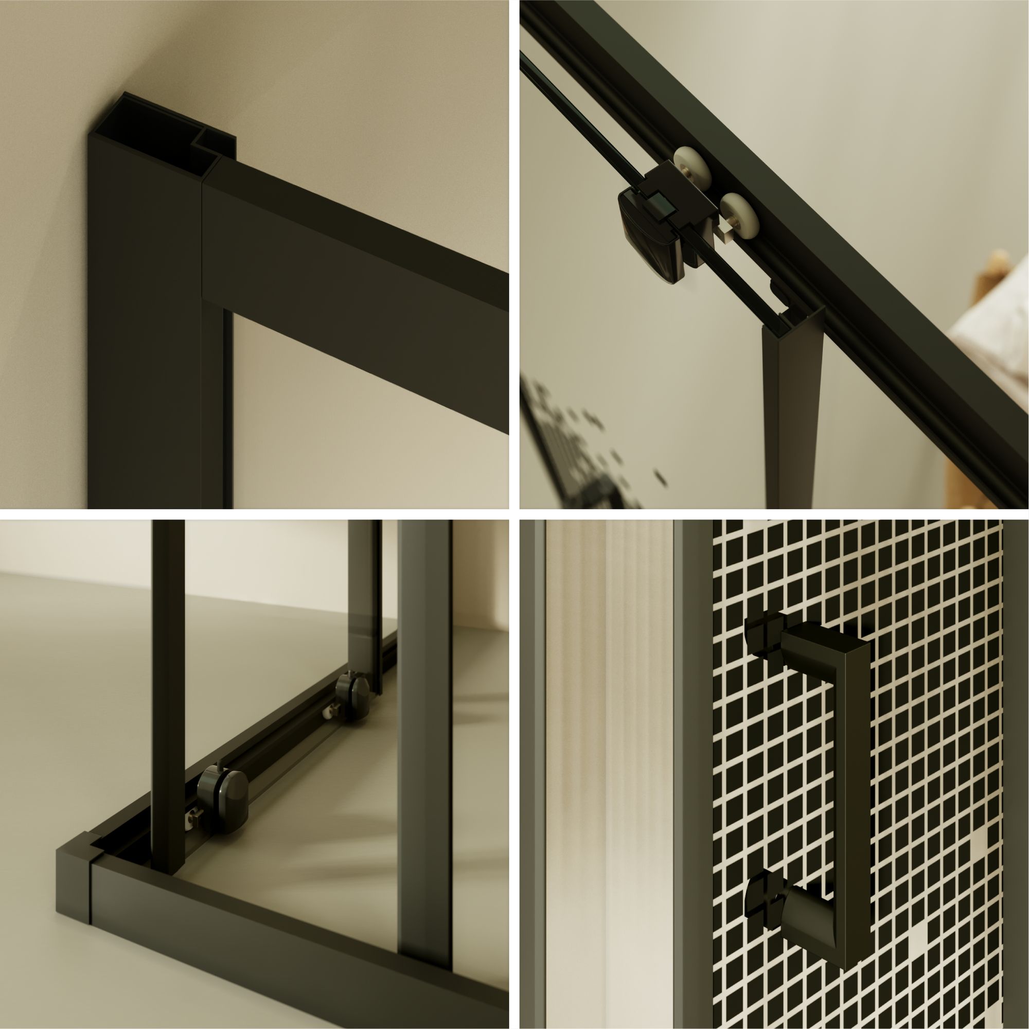 Eckeinstieg Danielle mit Schiebetüren aus schwarz kariertem ESG Sicherheitsglas