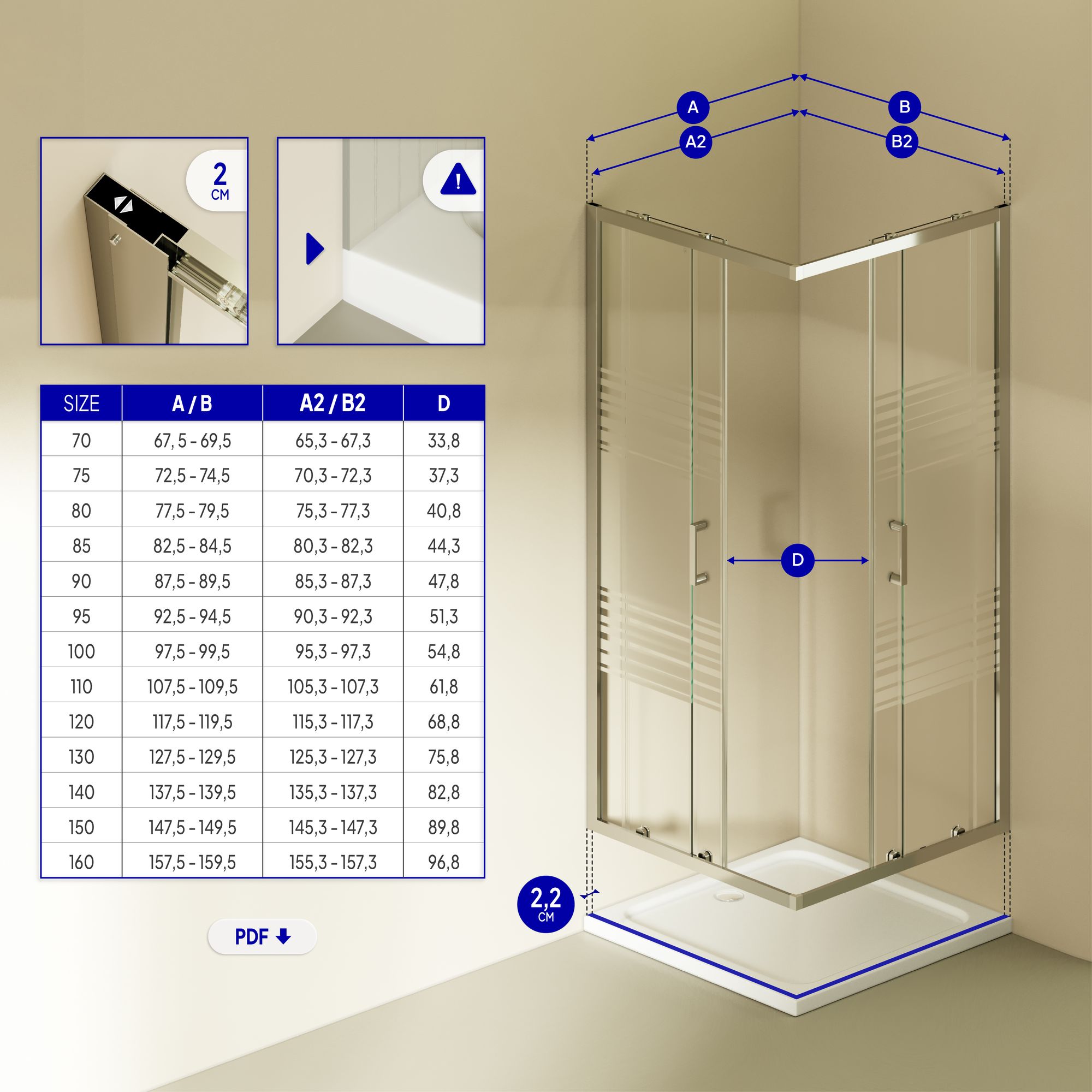 Eckeinstieg Diana mit Schiebetüren aus teilsatiniertem ESG Sicherheitsglas