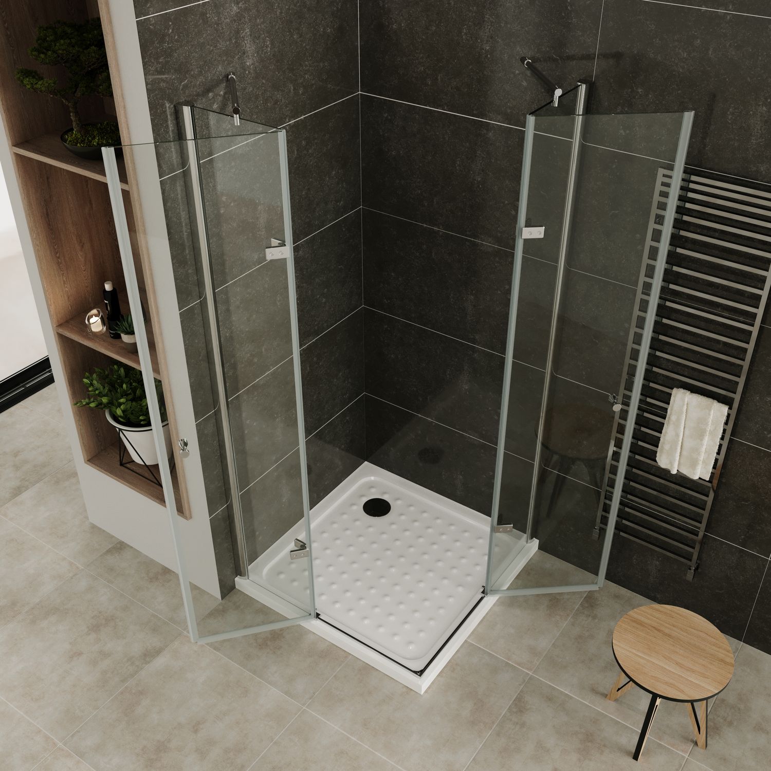 Eckeinstieg Maria mit Klapptüren aus 8 mm ESG Sicherheitsglas