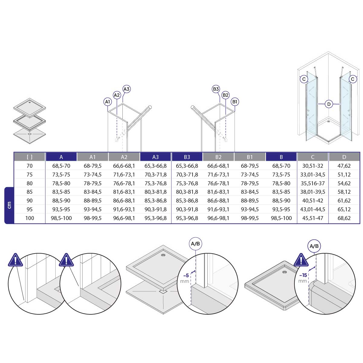 Eckeinstieg Alina mit Falttüren aus ESG Sicherheitsglas Eckeinstieg Linda mit Klapptüren und schwarzen Profilen aus ESG Sicherheitsglas