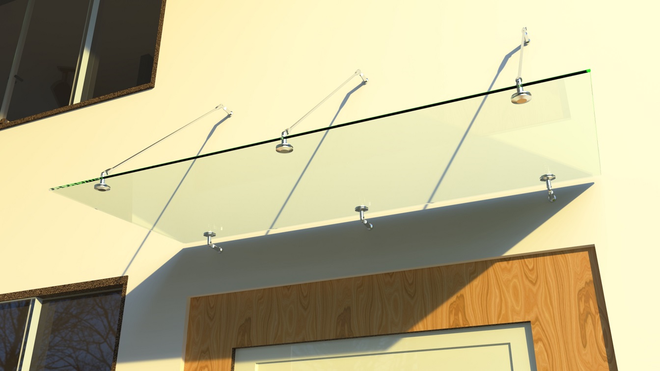 Glasvordach Edelstahl Türvordach Glas Halterung Haustür Klarglas VSG 200x90cm 3 Halterungen