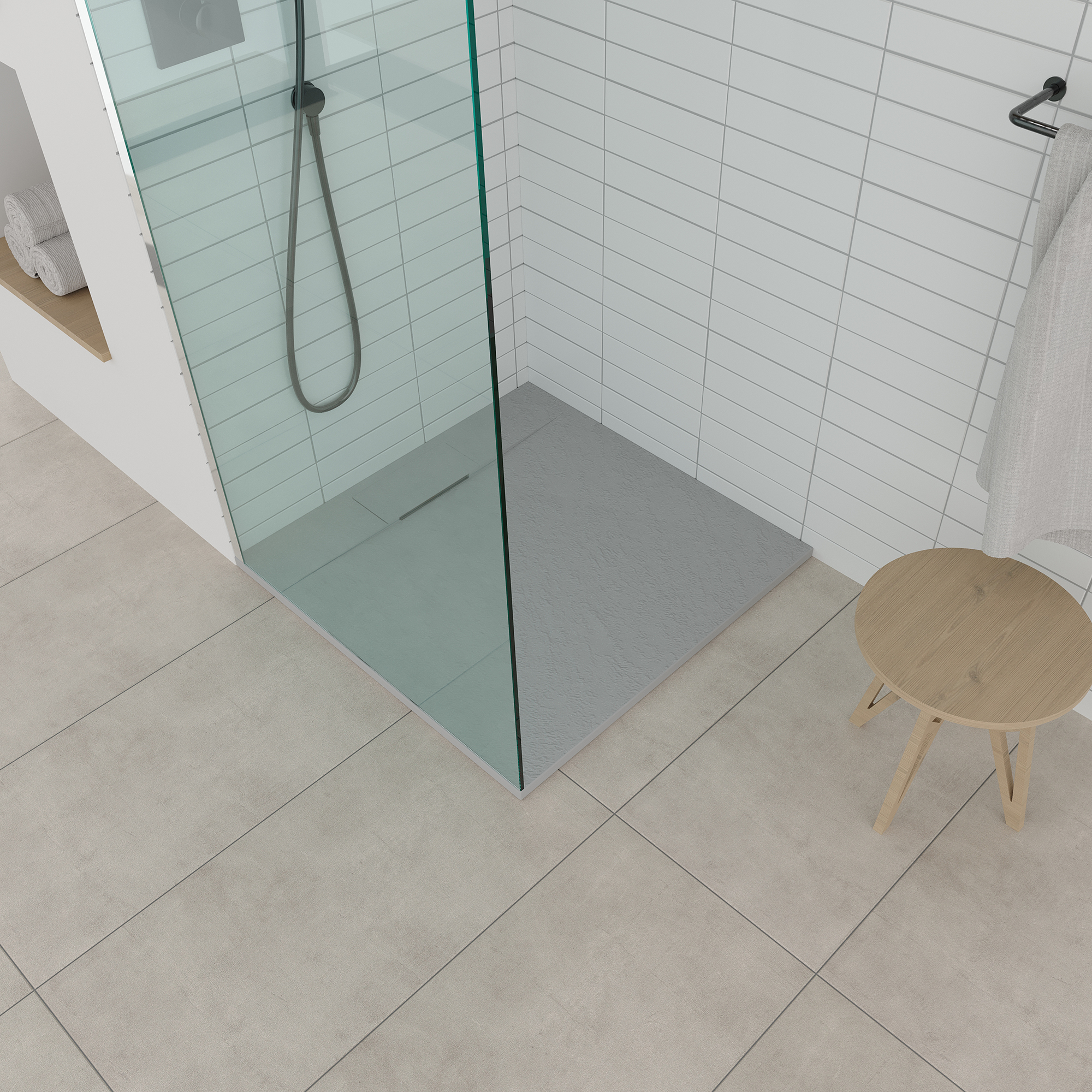 SMC Duschwanne Polar 80x80 cm, Duschwanne in Steinoptik inkl. Ablaufgarnitur - Grau