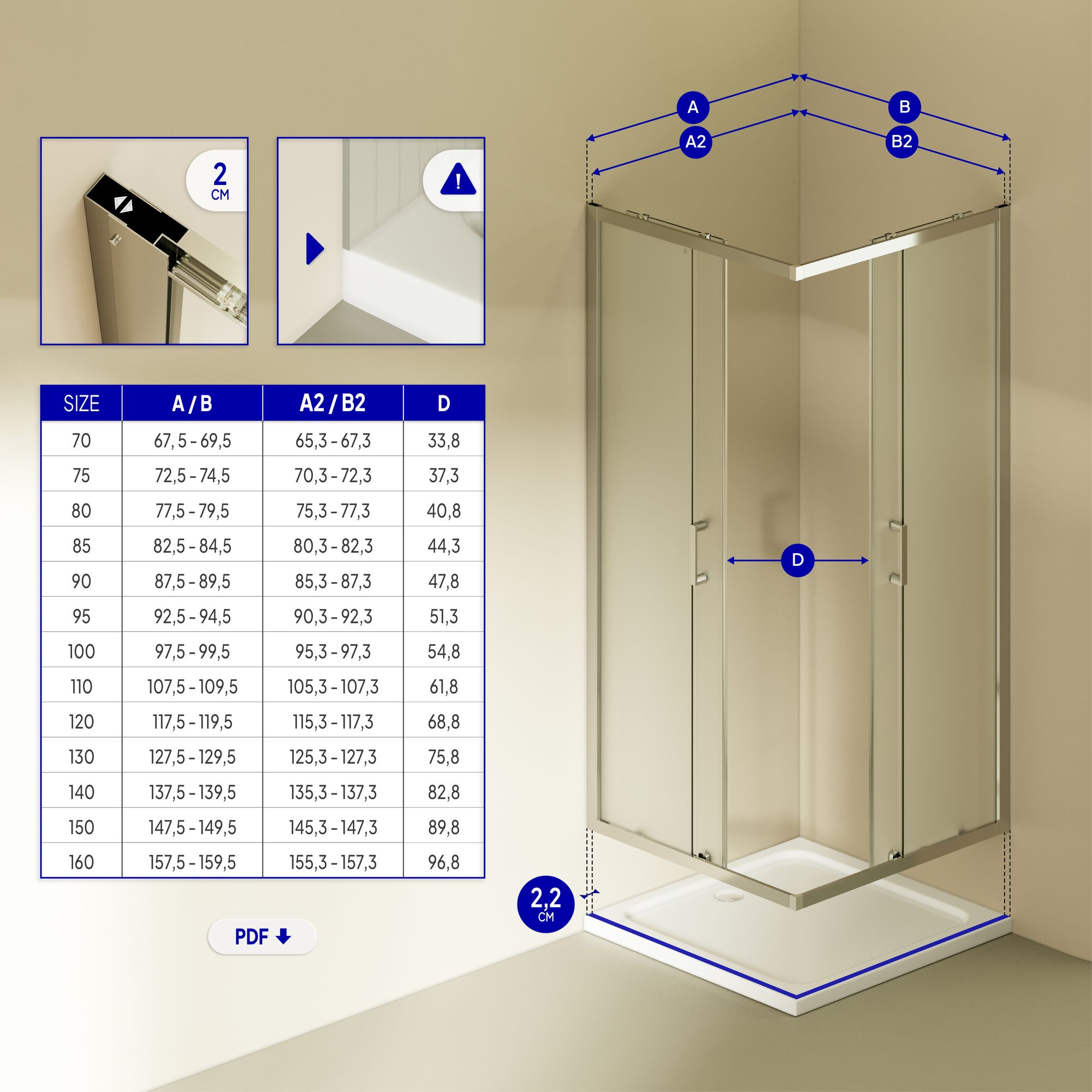 Eckeinstieg Diana mit Schiebetüren aus satiniertem ESG Sicherheitsglas
