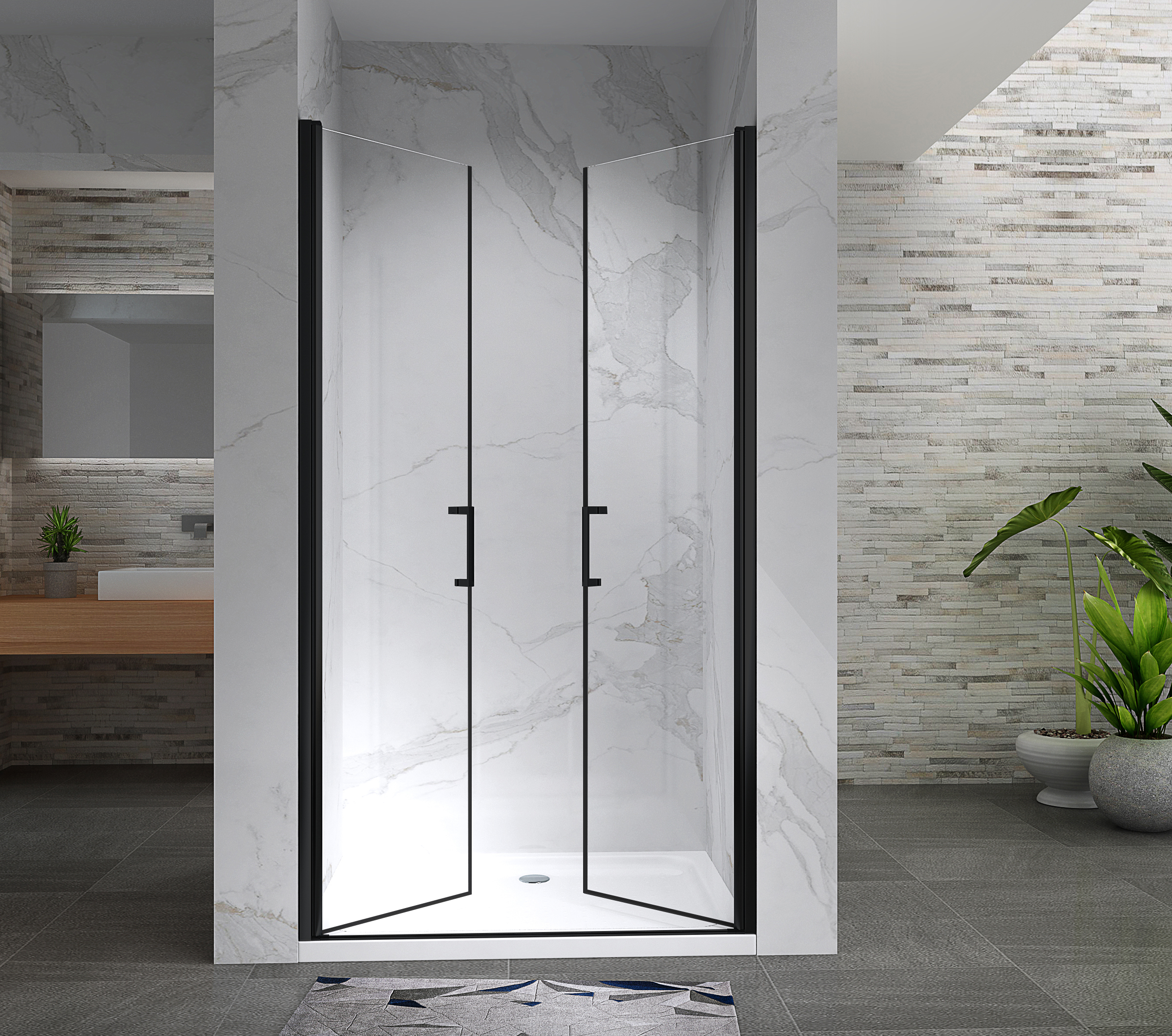 Duschtür Lara BLACK mit Pendeltüren und Edelstahlgriffe 68-140 cm aus ESG Sicherheitsglas Duschtür Lara BLACK mit Pendeltüren und Edelstahlgriffe 68-140 cm aus ESG Sicherheitsglas 98-101 cm 195 cm