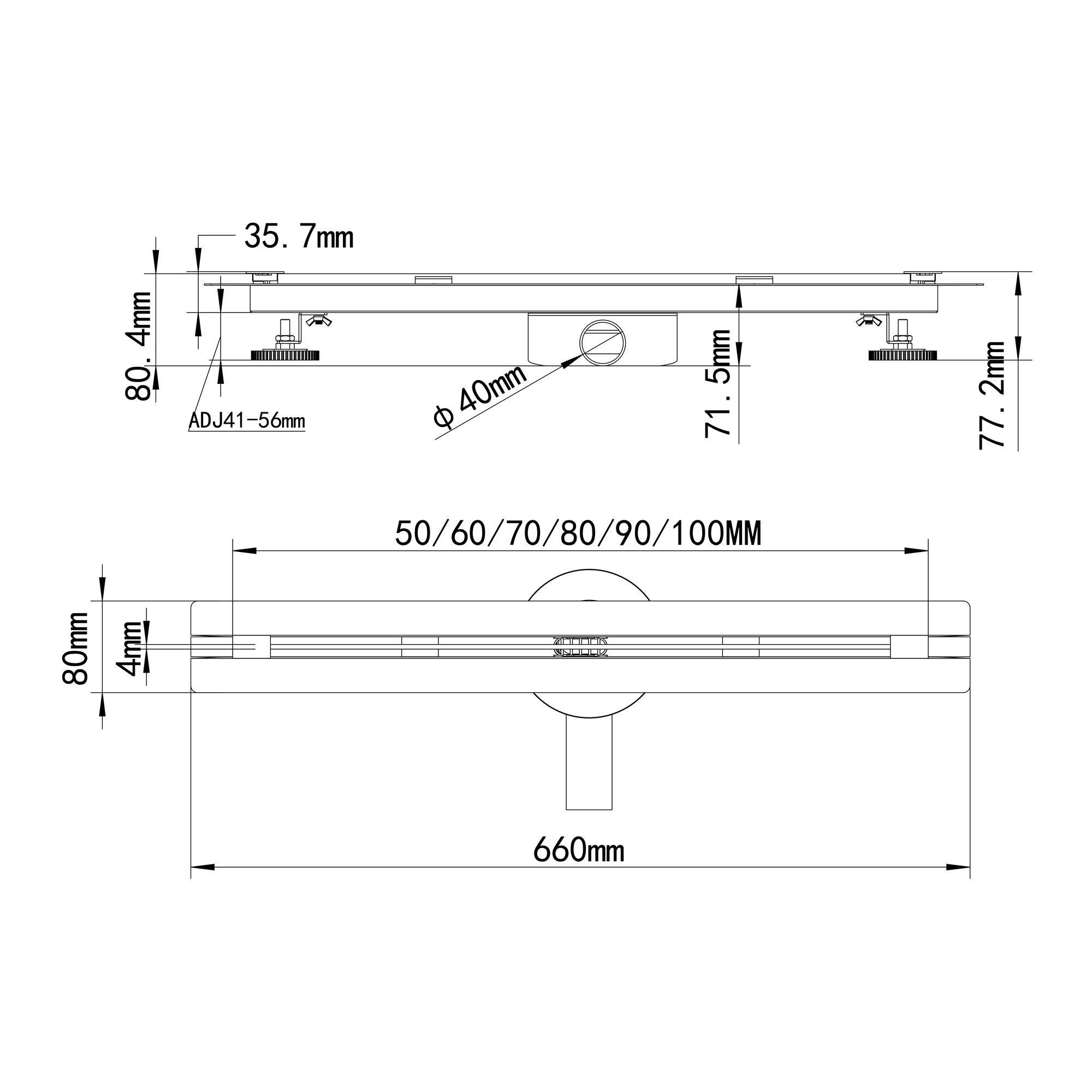 Duschrinne aus Edelstahl mit Randablauf für flache Installation Linear B9 100cm Duschrinne aus Edelstahl mit Randablauf für flache Installation Linear B9 110cm