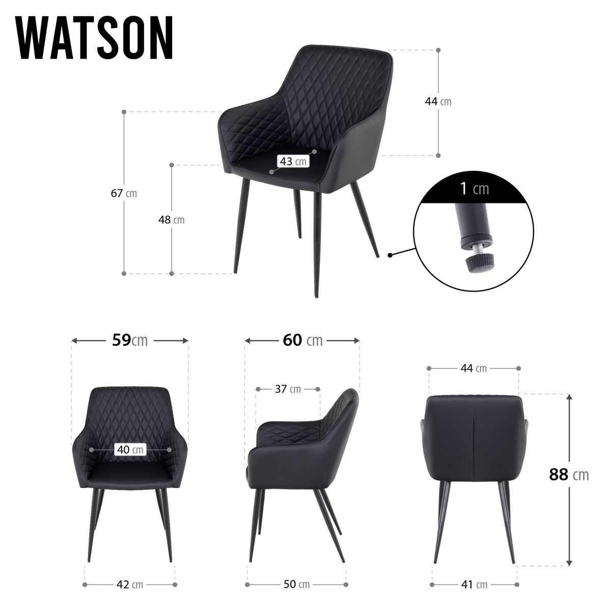 i-flair Esszimmerstuhl Wohnzimmerstuhl Watson Schwarz aus Textilleder 8er