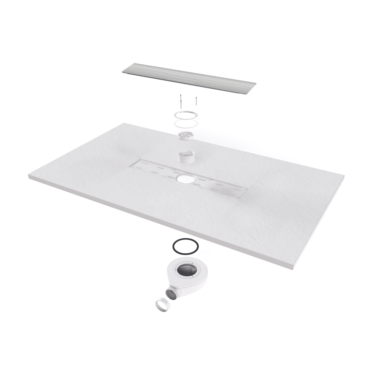 SMC Duschwanne Hiemal in Schieferoptik inkl. Ablaufgarnitur Weiß 90x90 cm