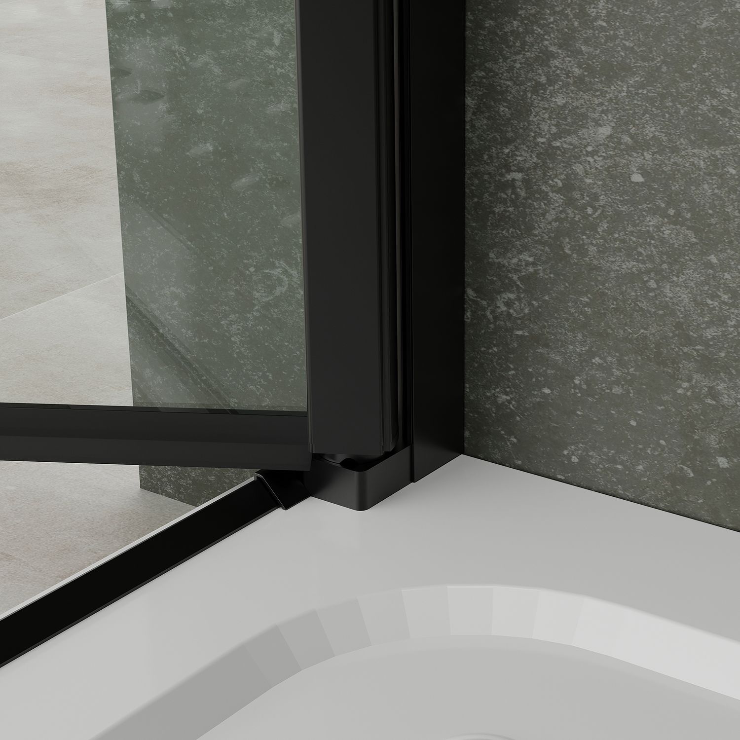 Fronteinstieg Hellen mit Klapptür und schwarzen Profilen aus ESG Sicherheitsglas Fronteinstieg Hellen mit Klapptür und schwarzen Profilen aus ESG Sicherheitsglas