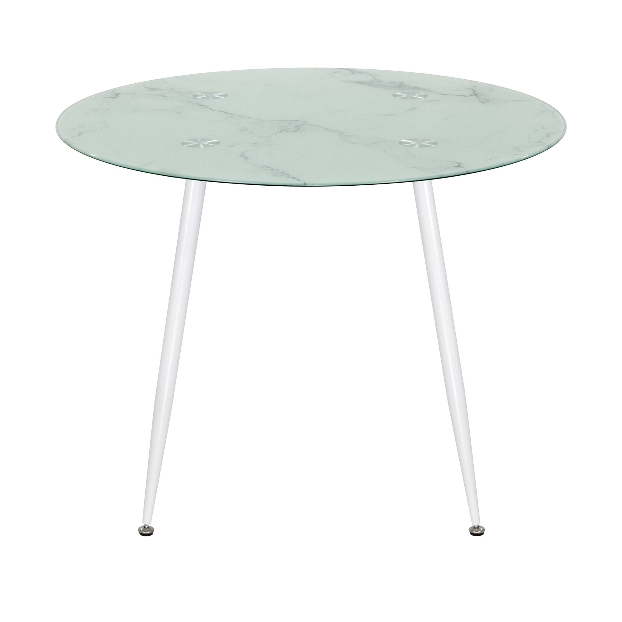 Esszimmer-Tisch CORIN | Tischplatte: Glas in weißer Marmor Optik | Beine: Weiß 80 cm