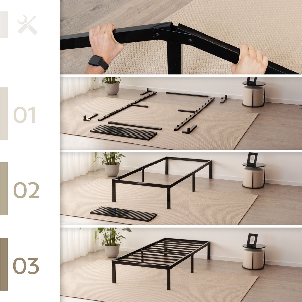 Gästebett Metallbett Einzelbettgestell Sappho Black mit Stauraum 90x200cm