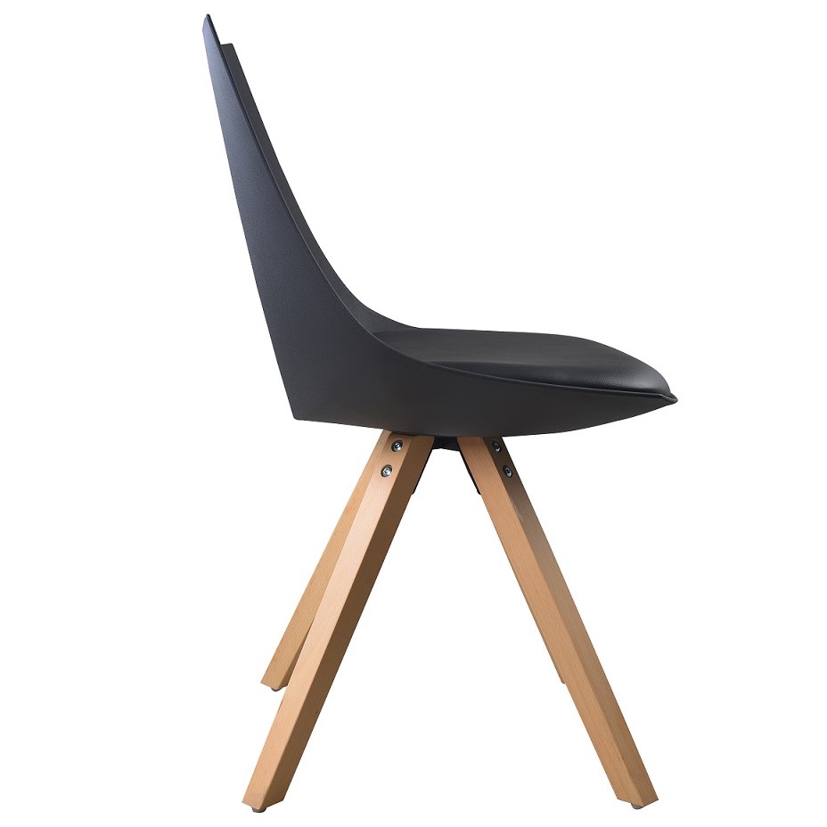 Esszimmerstuhl Gusto Schwarz Küchenstuhl aus Holz mit Sitzschale + Sitzkissen aus Kunstleder 8 Stück
