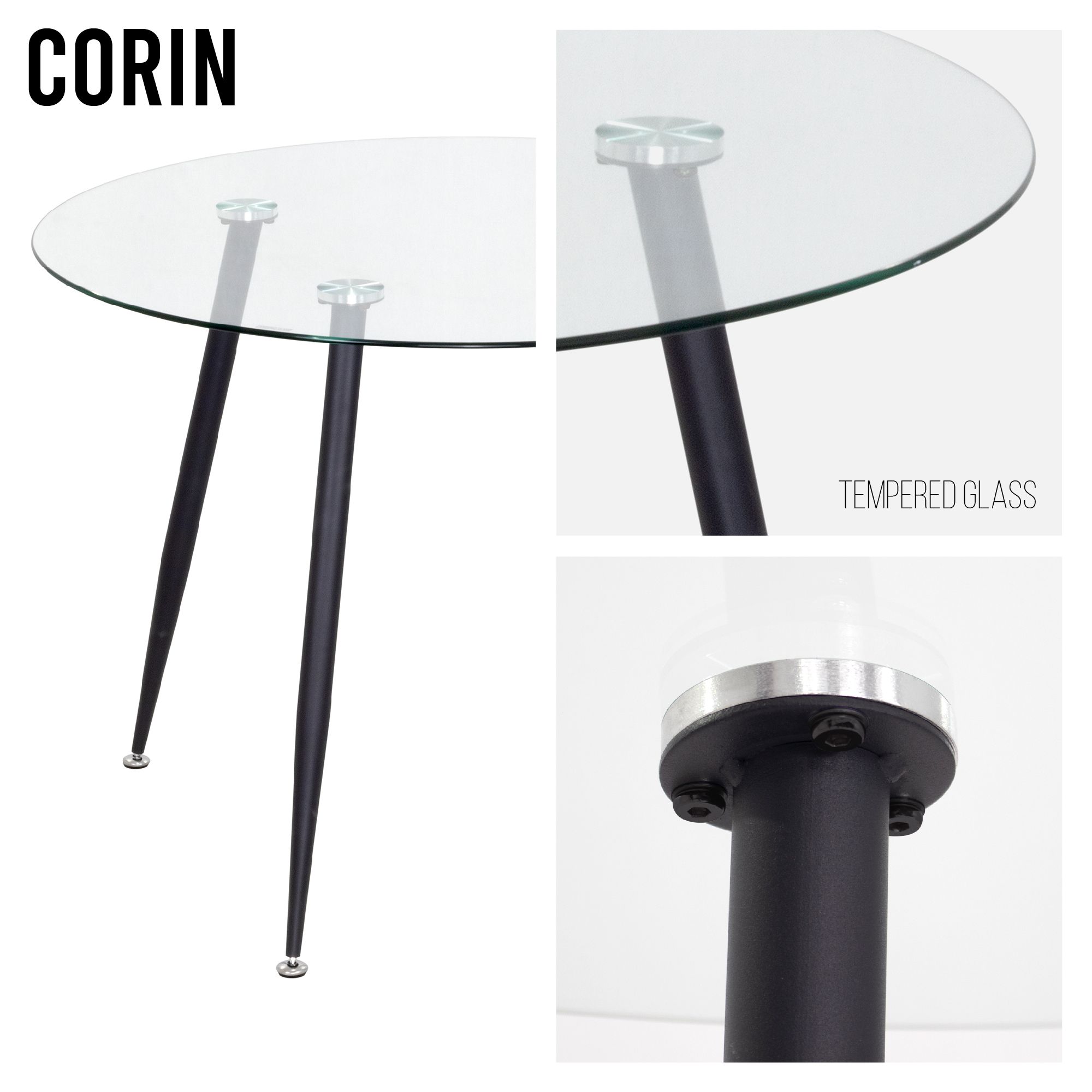 Esszimmer-Tisch CORIN | Tischplatte: Glas in weißer Marmor Optik | Beine: Weiß 80 cm