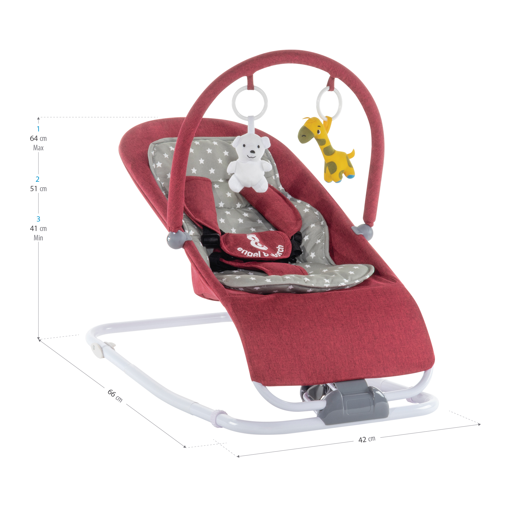 Babywippe VIENO mit abnehmbarem Bezug und Spielebogen Rot + Grau weiße Sterne Babywippe VIENO mit abnehmbarem Bezug und Spielebogen Rot + Grau weiße Sterne
