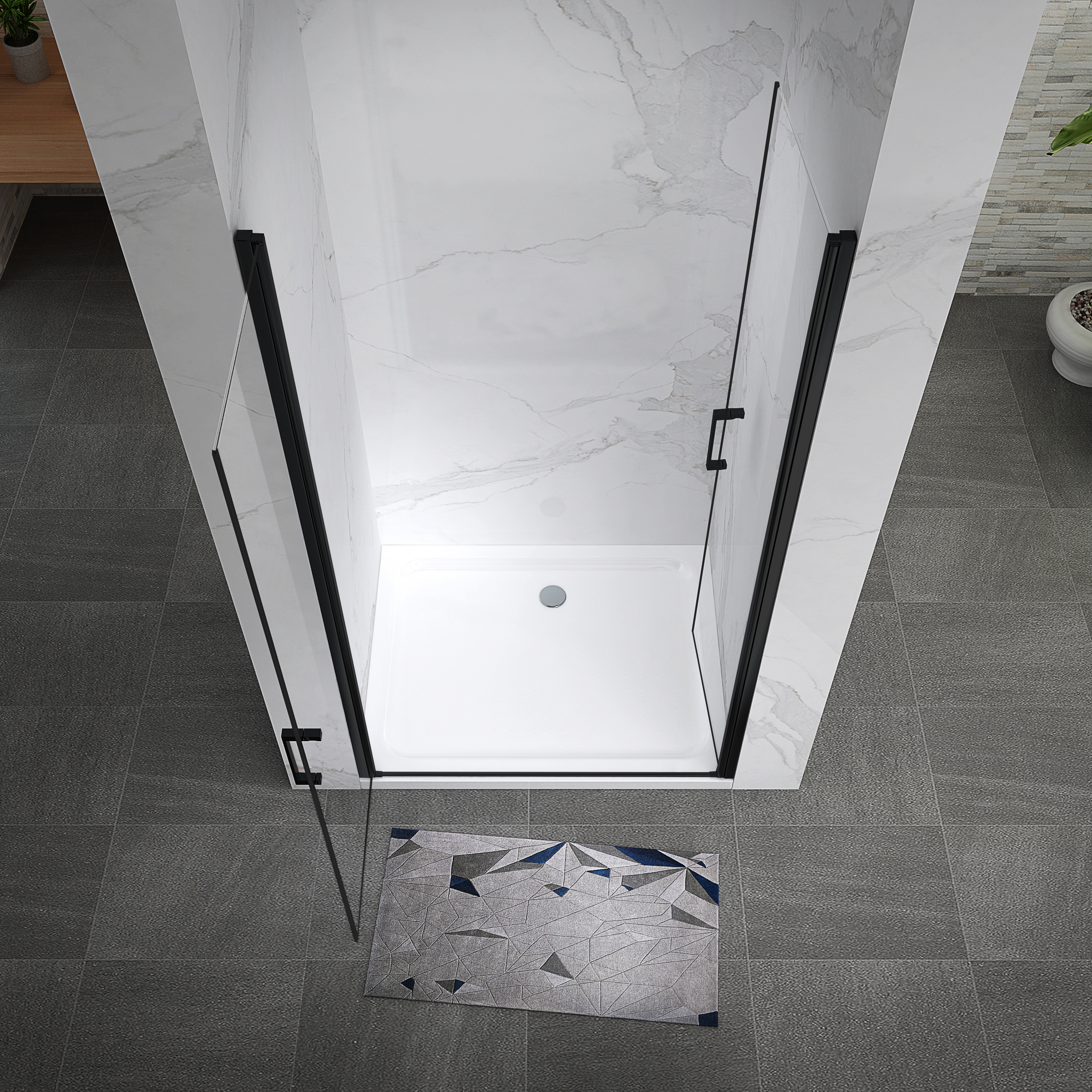 Duschtür Lara BLACK mit Pendeltüren und Edelstahlgriffe 68-140 cm aus ESG Sicherheitsglas 98-101 cm 195 cm