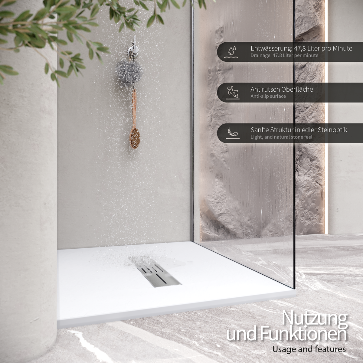 SMC Duschwanne Lumia in Schieferoptik inkl. Ablaufgarnitur Weiß SMC Duschwanne Hiemal in Schieferoptik inkl. Ablaufgarnitur Weiß 90x90 cm