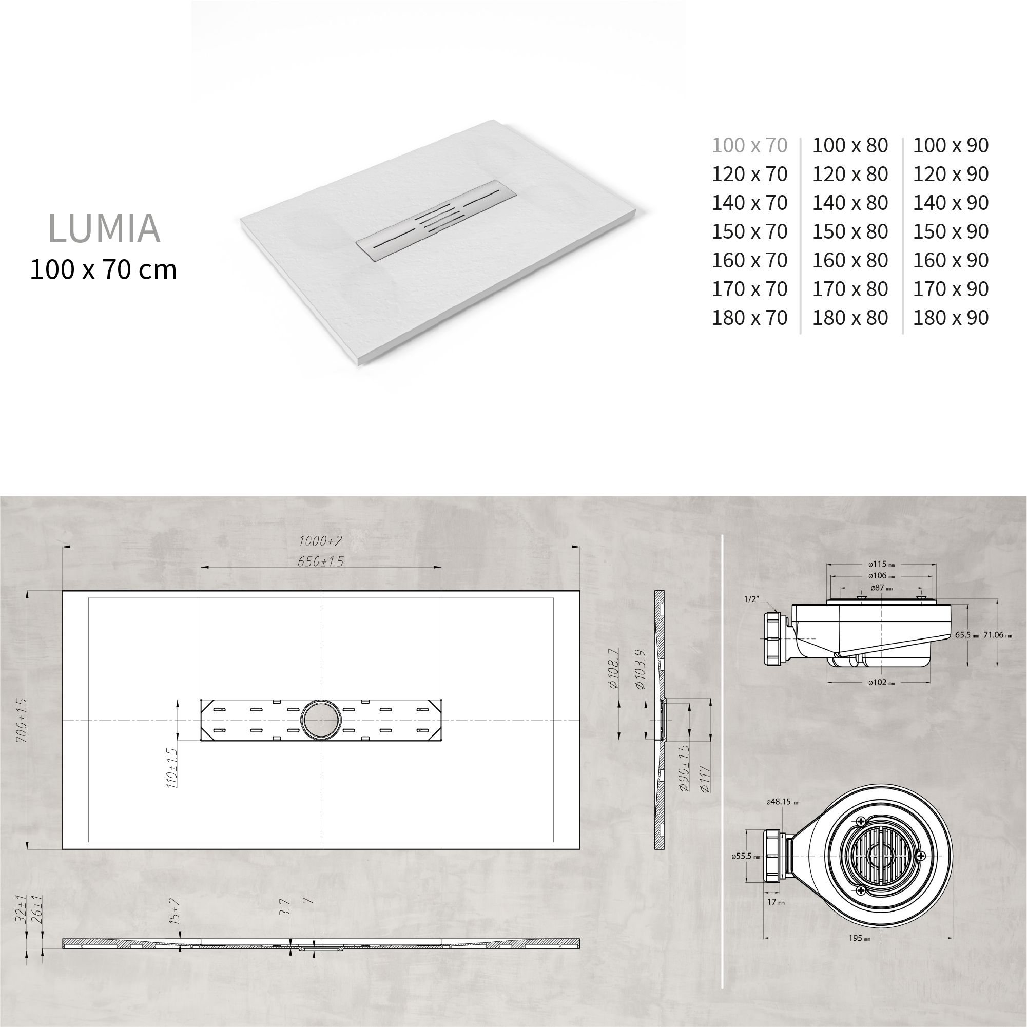 SMC Duschwanne Hiemal in Schieferoptik inkl. Ablaufgarnitur Weiß 70x100 cm SMC Duschwanne Hiemal in Schieferoptik inkl. Ablaufgarnitur Weiß 70x100 cm