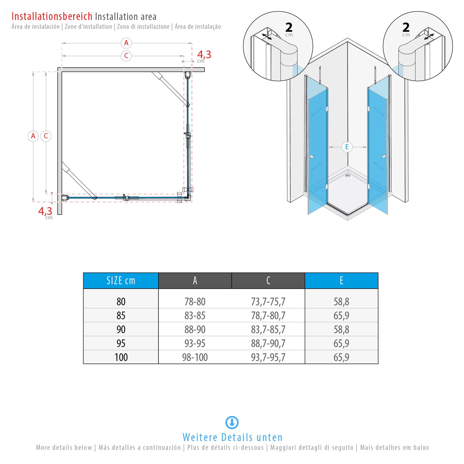 Eckeinstieg Maria mit Klapptüren aus 8 mm ESG Sicherheitsglas