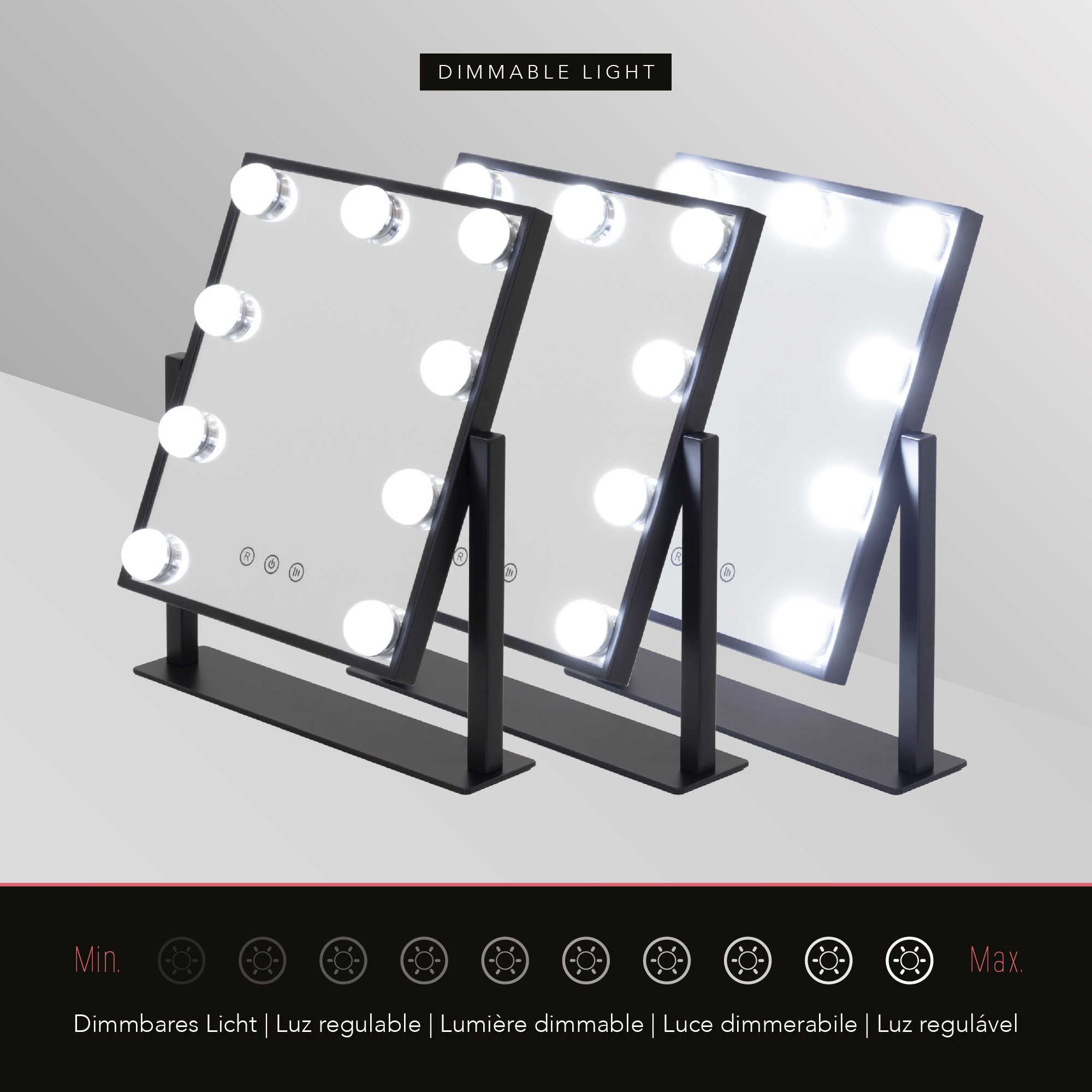 Schminkspiegel Bulb TINY mit 9 dimmbaren LED-Lampen Schwarz