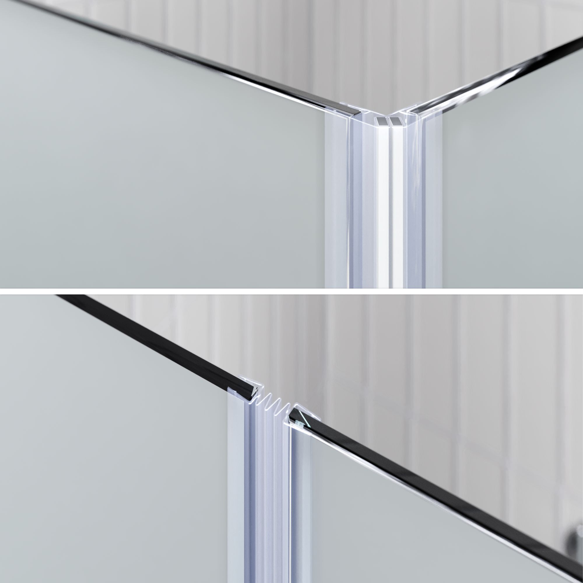 Eckeinstieg Emma mit Falttüren aus satiniertem ESG Sicherheitsglas Eckeinstieg Emma mit Falttüren aus satiniertem ESG Sicherheitsglas