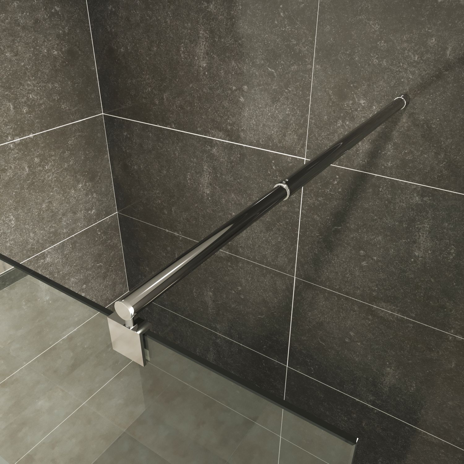 Walk In Dusche Fiona aus 10 mm starkem ESG Sicherheitsglas und Edelstahl Profil