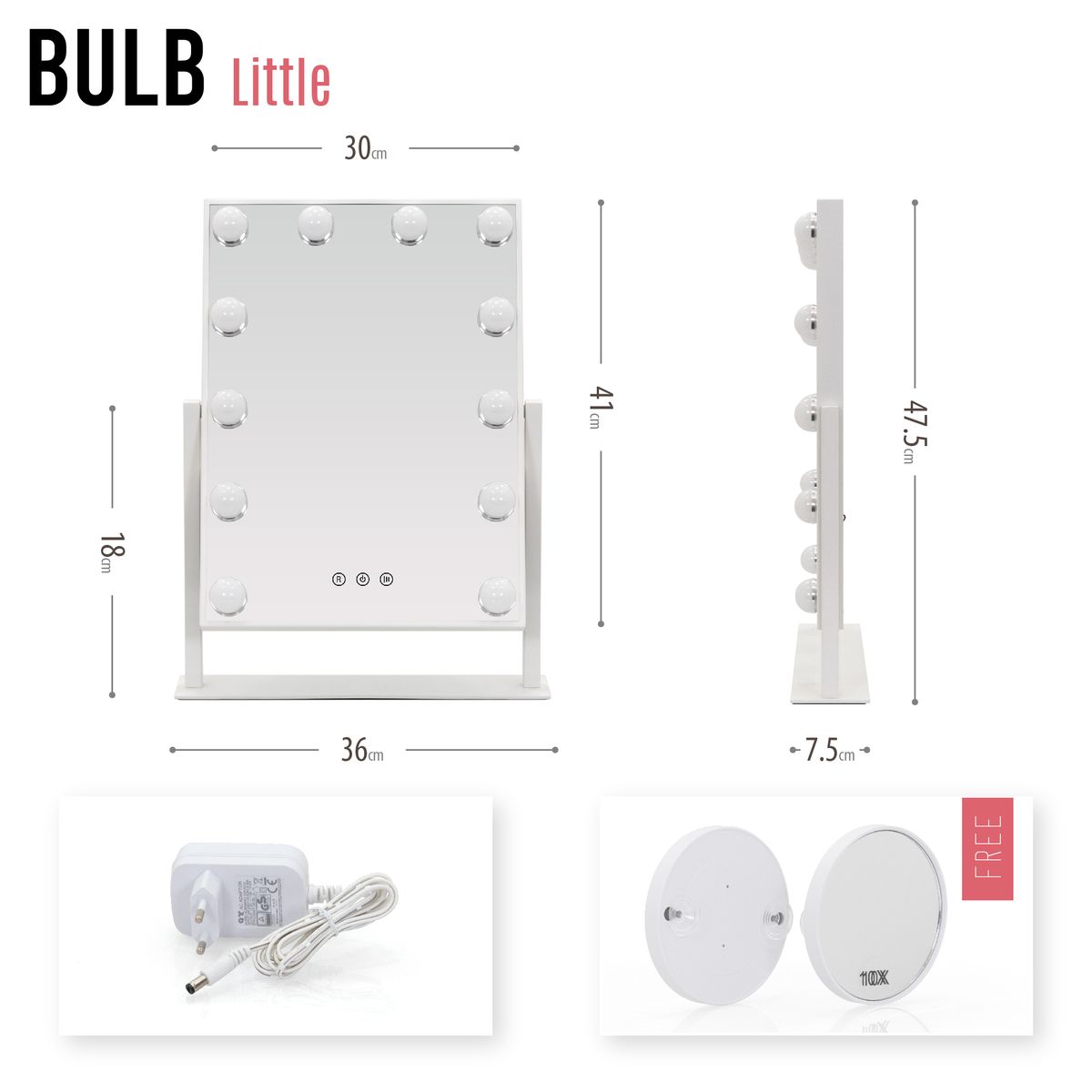 Schminkspiegel Bulb LITTLE mit 12 dimmbaren LED-Lampen Weiß
