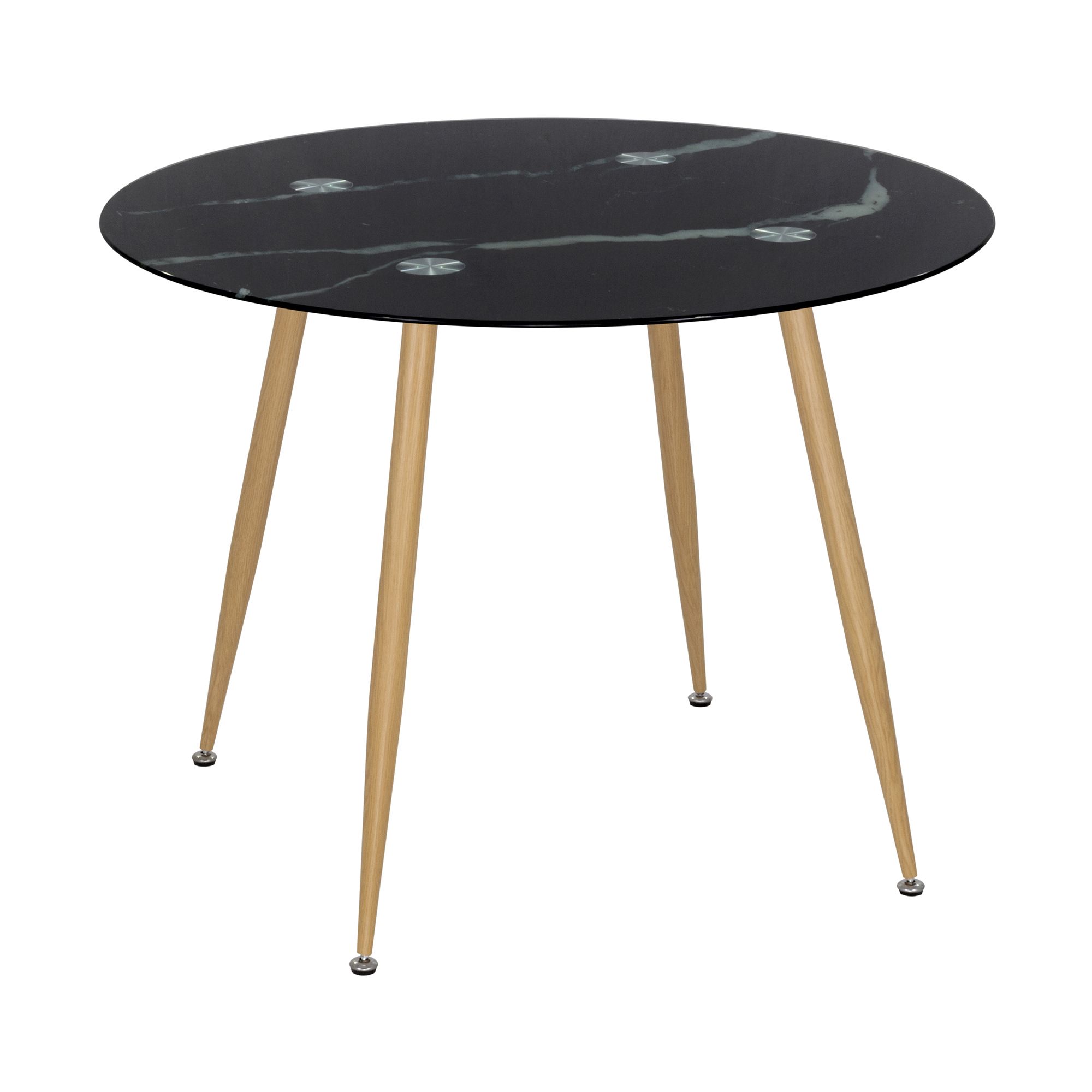 Esszimmer-Tisch CORIN | Tischplatte: Glas in schwarzer Marmor Optik | Beine:Holz 80 cm