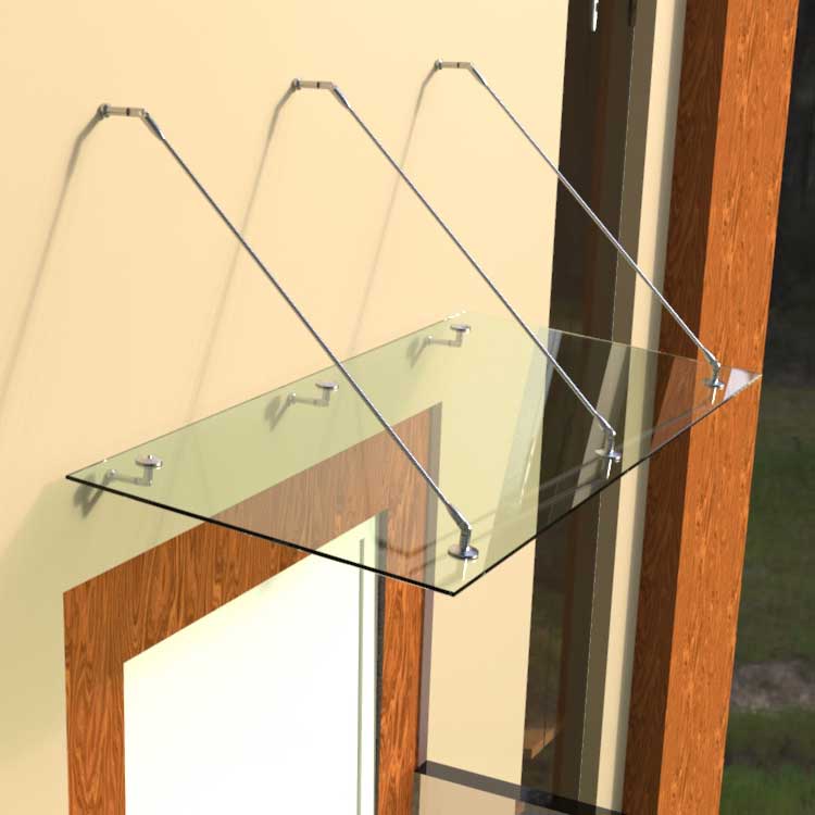 Glasvordach Edelstahl Türvordach Glas Halterung Haustür Klarglas VSG 200x100cm 3 Halterungen