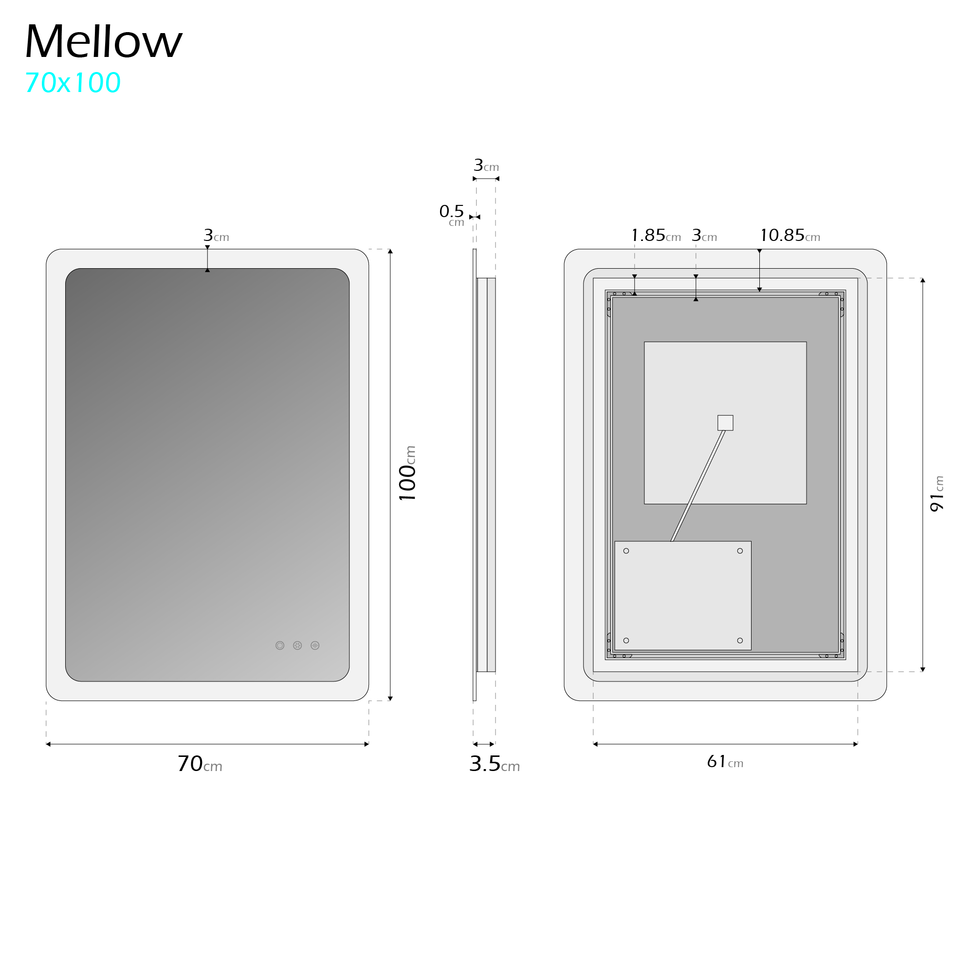 LED Badspiegel Mellow Badezimmerspiegel mit dimmbarer Beleuchtung, Farbwechsel und Antibeschlag-Funktion IP44 70 x 100 cm