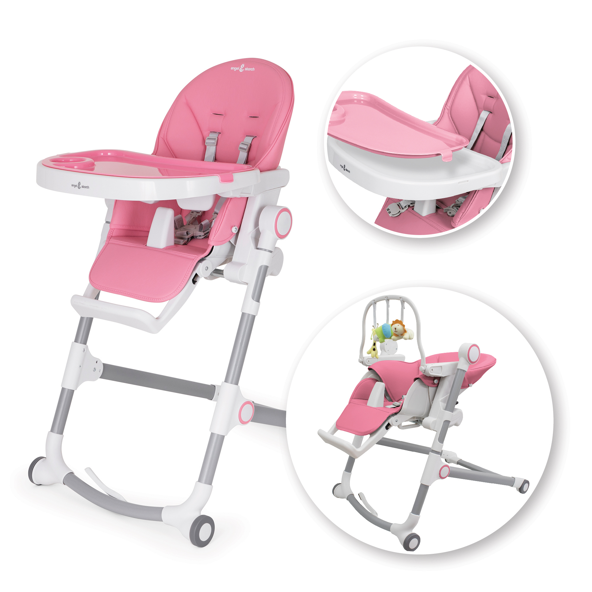 Kinderhochstuhl HUGO Babystuhl Verstellbar Klappbar Pink