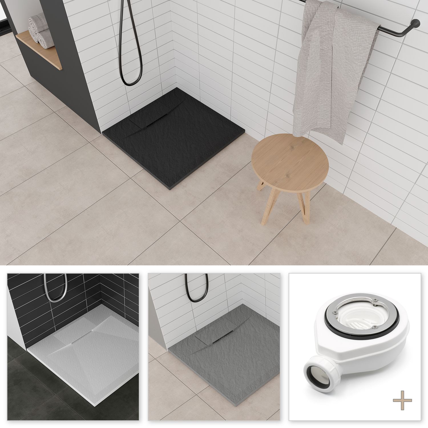 SMC Duschwanne Polar 80x80 cm, Duschtasse in Steinoptik inkl. Ablaufgarnitur - Schwarz SMC Duschwanne Polar 90x90 cm, Duschtasse in Steinoptik inkl. Ablaufgarnitur - Schwarz