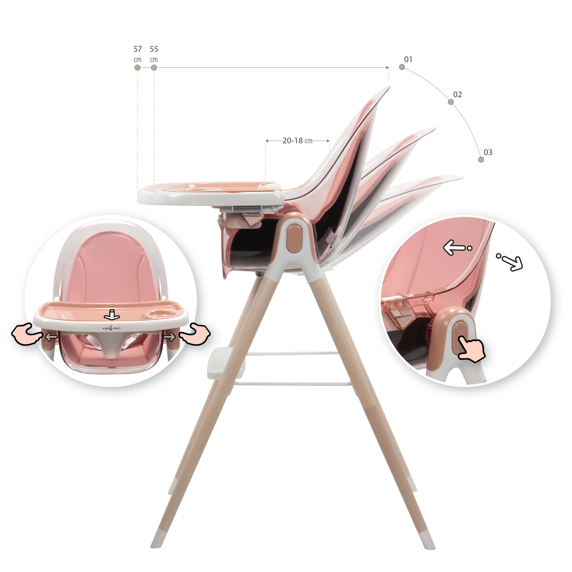 Kinderhochstuhl ARTO Kinderstuhl mit Esstablett und Stuhl Transparent Rosa Kinderhochstuhl ARTO Kinderstuhl mit Esstablett und Stuhl Transparent Rosa