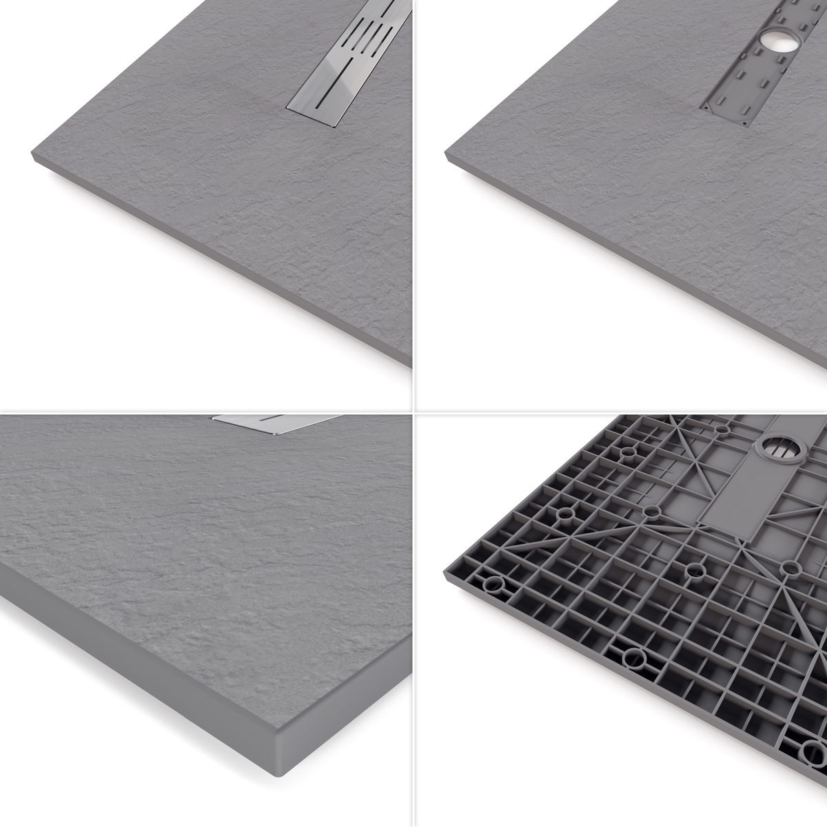 SMC Duschwanne Lumia in Schieferoptik inkl. Ablaufgarnitur Grau 90x180 cm