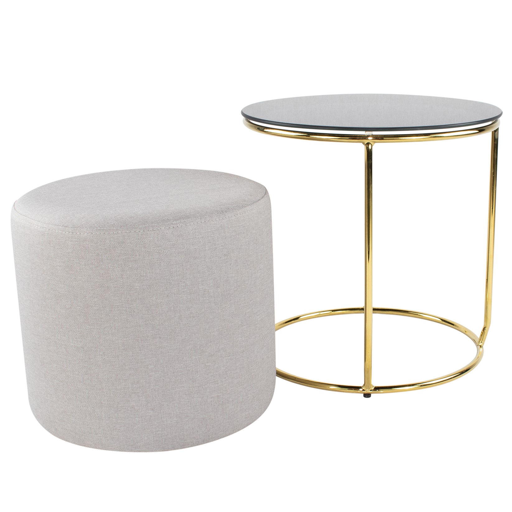 Beistelltisch mit Hocker JASPER runder Couchtisch 40x40 cm Gold-Grau N8