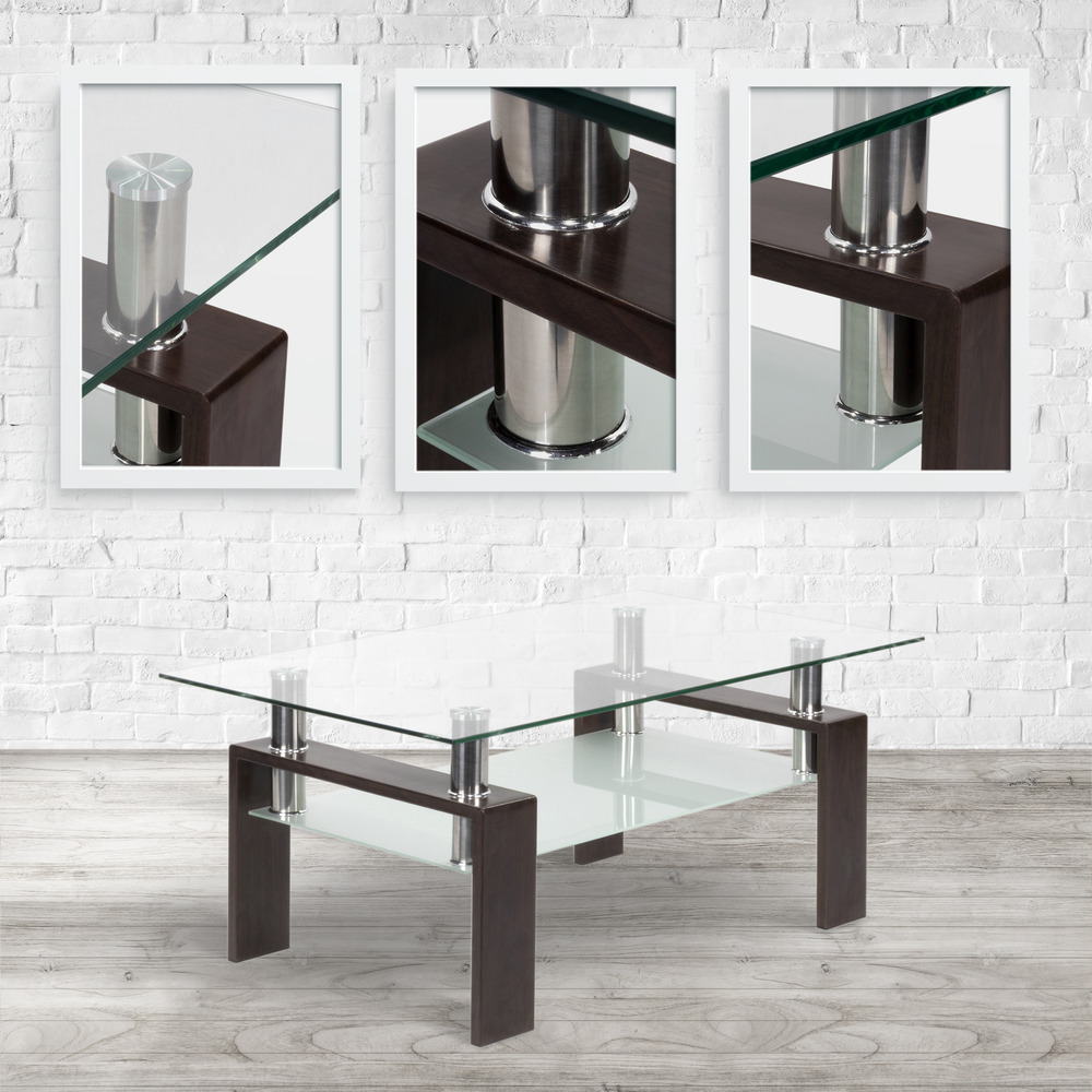 Couchtisch PORTER aus Glas/Metall mit Holz in Walnussfarbe